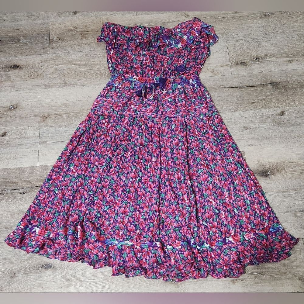 Vintage Diane Freis  Multi-Color Floral With Scarf And Sparkle  SIZE M